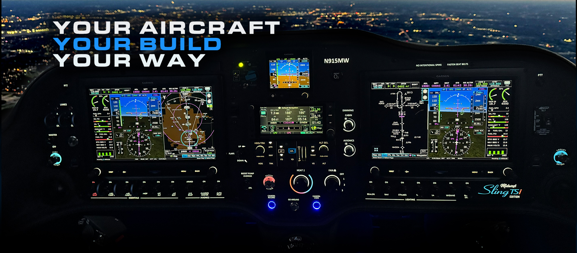 Custom aircraft avionics panels with Garmin flight displays by Midwest Panel Builders